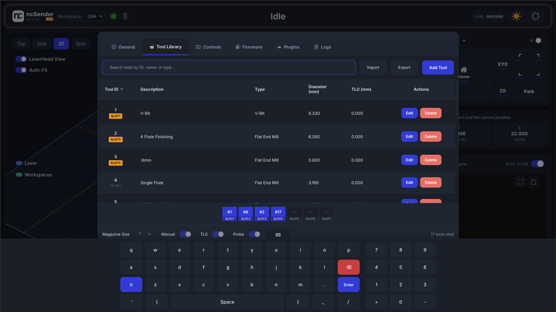 ncSenderPro virtual keyboard